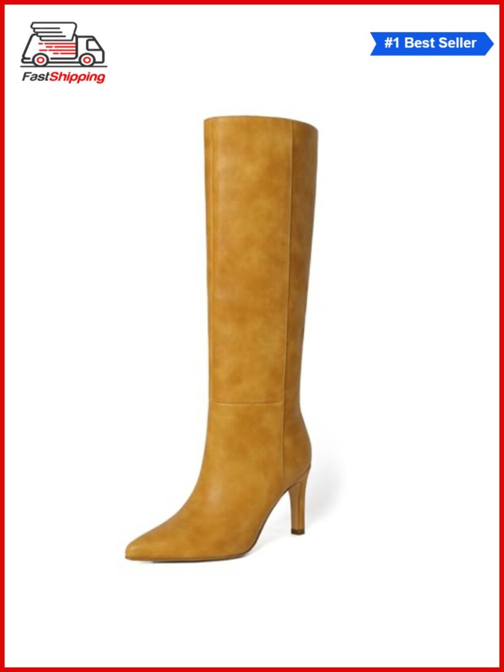 ✨ Pointed Toe Stiletto Knee High Boots Faux Leather Tall Dress Boots